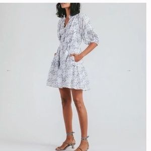 Cleobella Nevah Mini Cotton Dress Blue White Floral Small